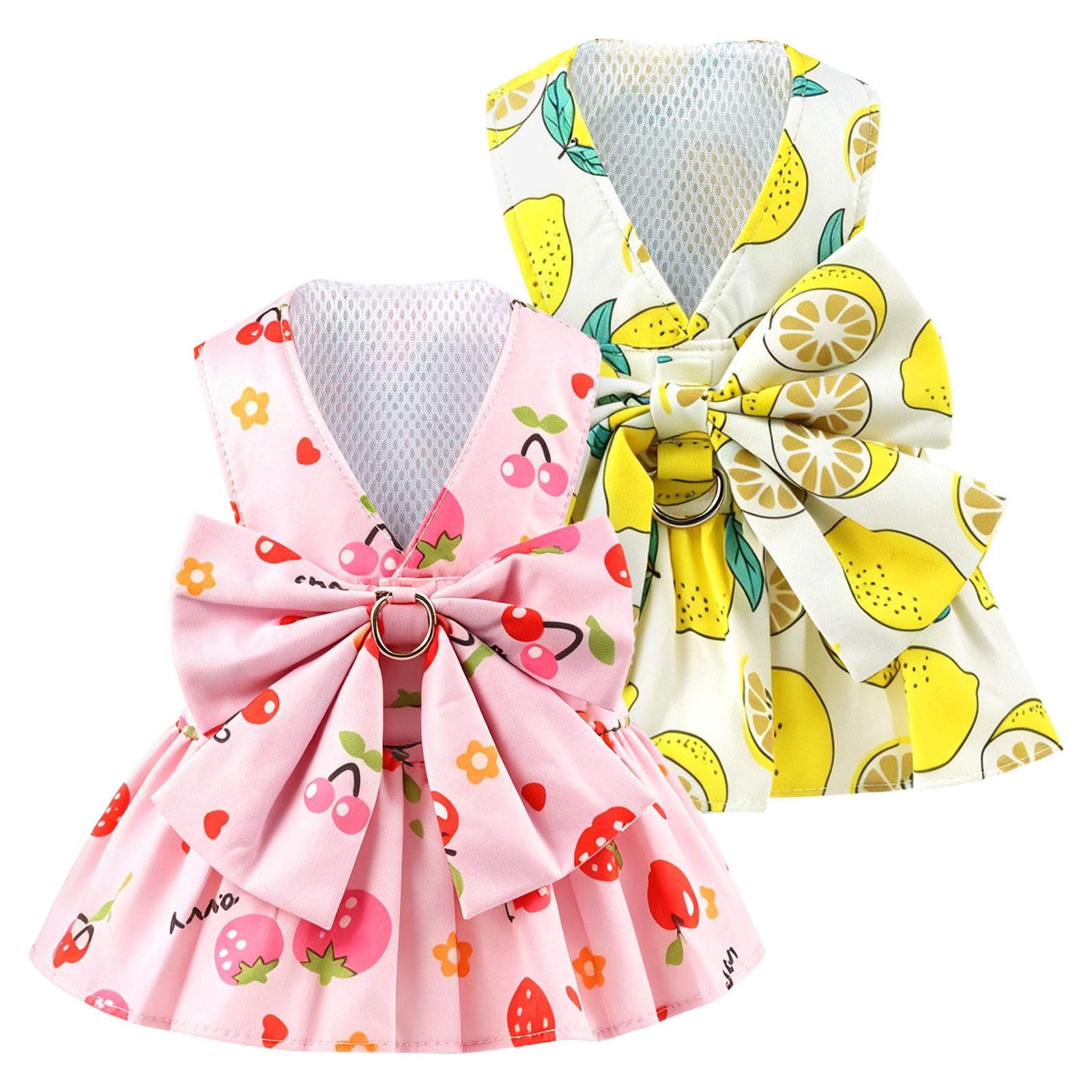 2Pack Small Dog Harness Dress For Girl Puppy Cat Dress With Flower Pattern Bow Adjustable Breathable Lining Back D-Ring Cute Outfits For Small Puppy, Cat Dresses For Cats Only Or Dog Girl Clothes photo 5