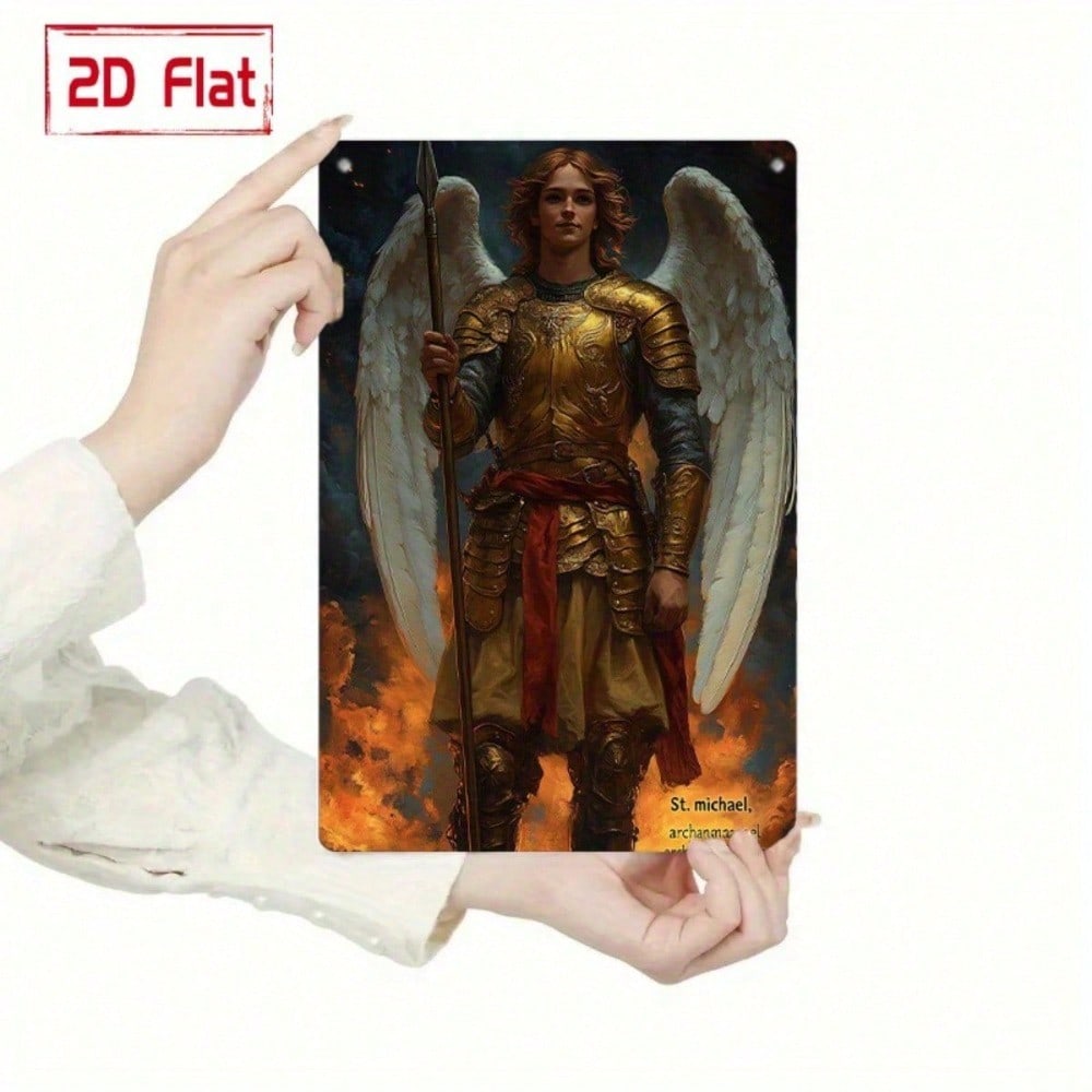 Archangel Wall Plaque Golden Armor Angel Medal, Spear Shield Religious Decor photo 7