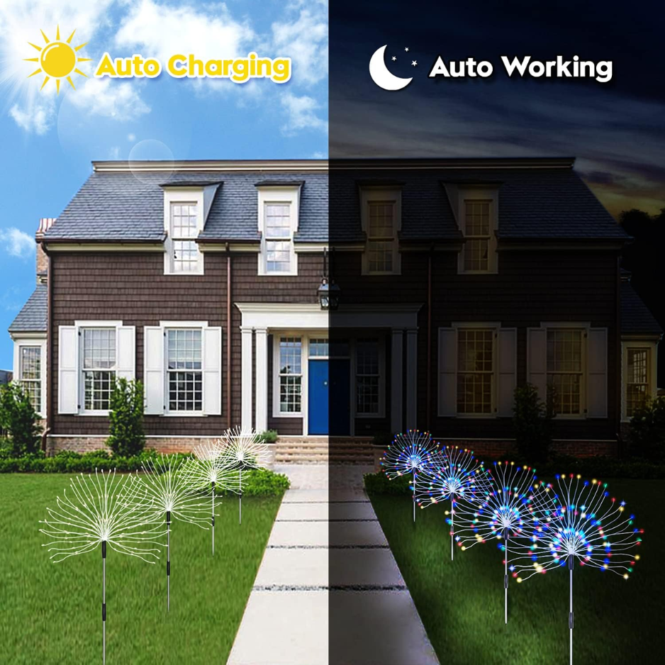 4 Pack Solar Firework Garden Lights, 120 LED Colorful Waterproof Stake Lights photo 2
