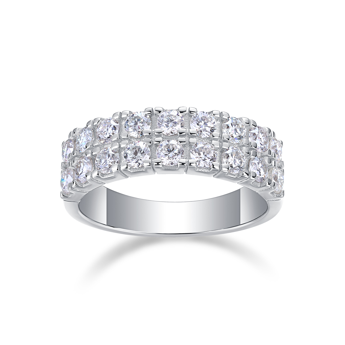 S925 Silver 4.1g Platinum Plated Moissanite Ring, 6.5mm Double Row Pave 18 Stones D VVS1, GRA Certified US 5-9 photo 1