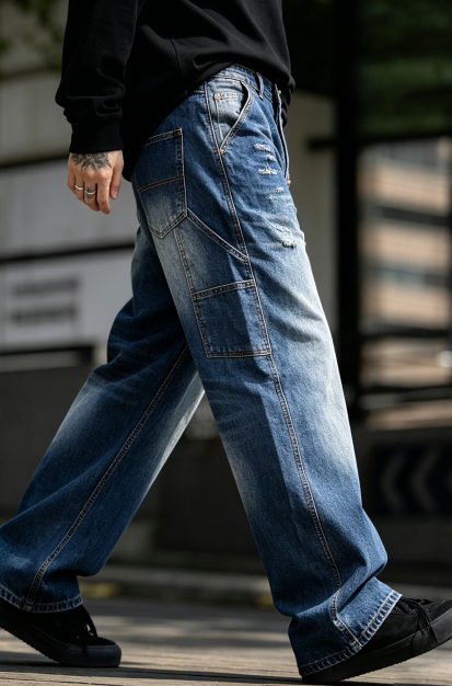 Classic Light Blue Jeans Men Relaxed Fit Denim Pants Plus Size Big & Tall Casual Trousers Ready Stock photo 7