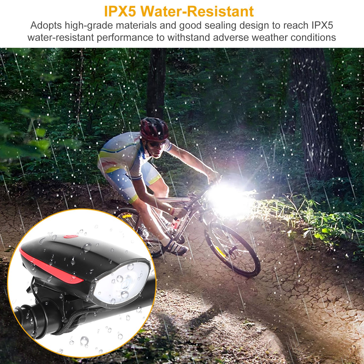 Bike Headlight USB Rechargeable LED Bicycle Front Light Rear Tail Light With 130dB Loud Horn photo 5