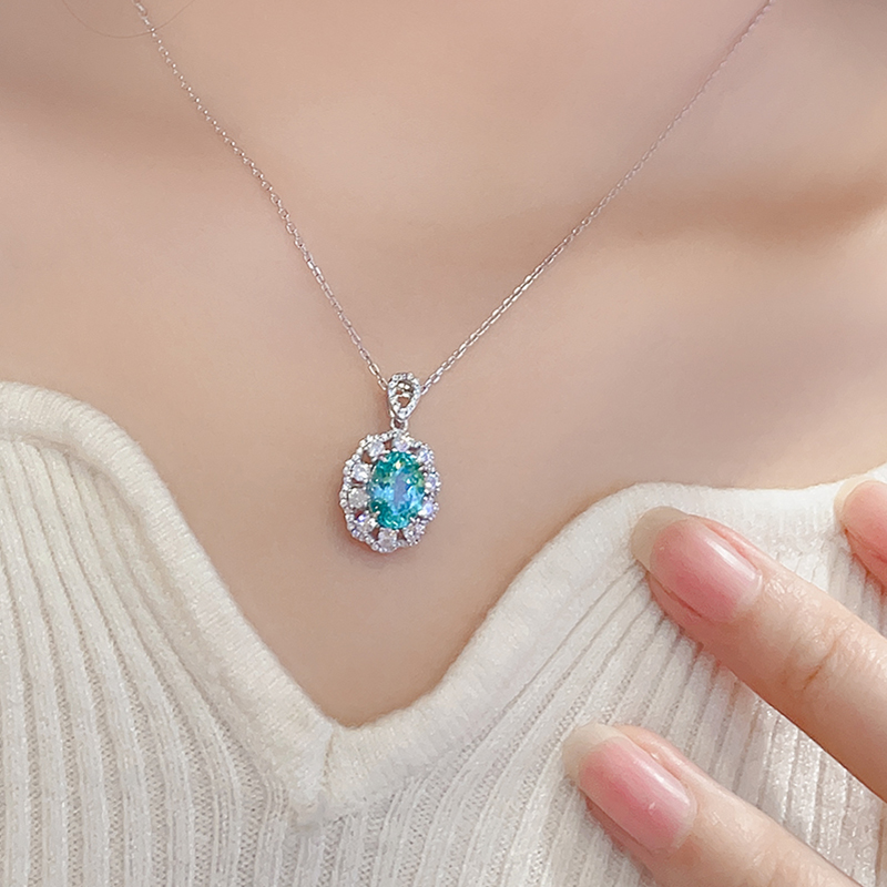 S925 Silver 4g Lab-Created Cobalt Spinel Paraiba Necklace, 7x9mm Pendant, 40&5cm photo 5