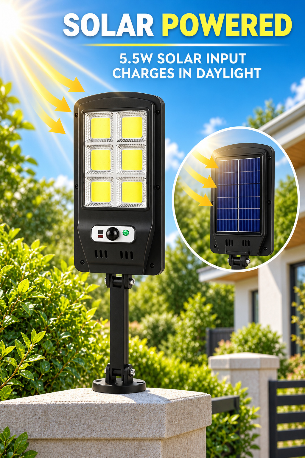 Solar Powered Rechargeable Motion Sensor Waterproof LED Work Light 30W 1500mAh For W756 6 COB photo 4