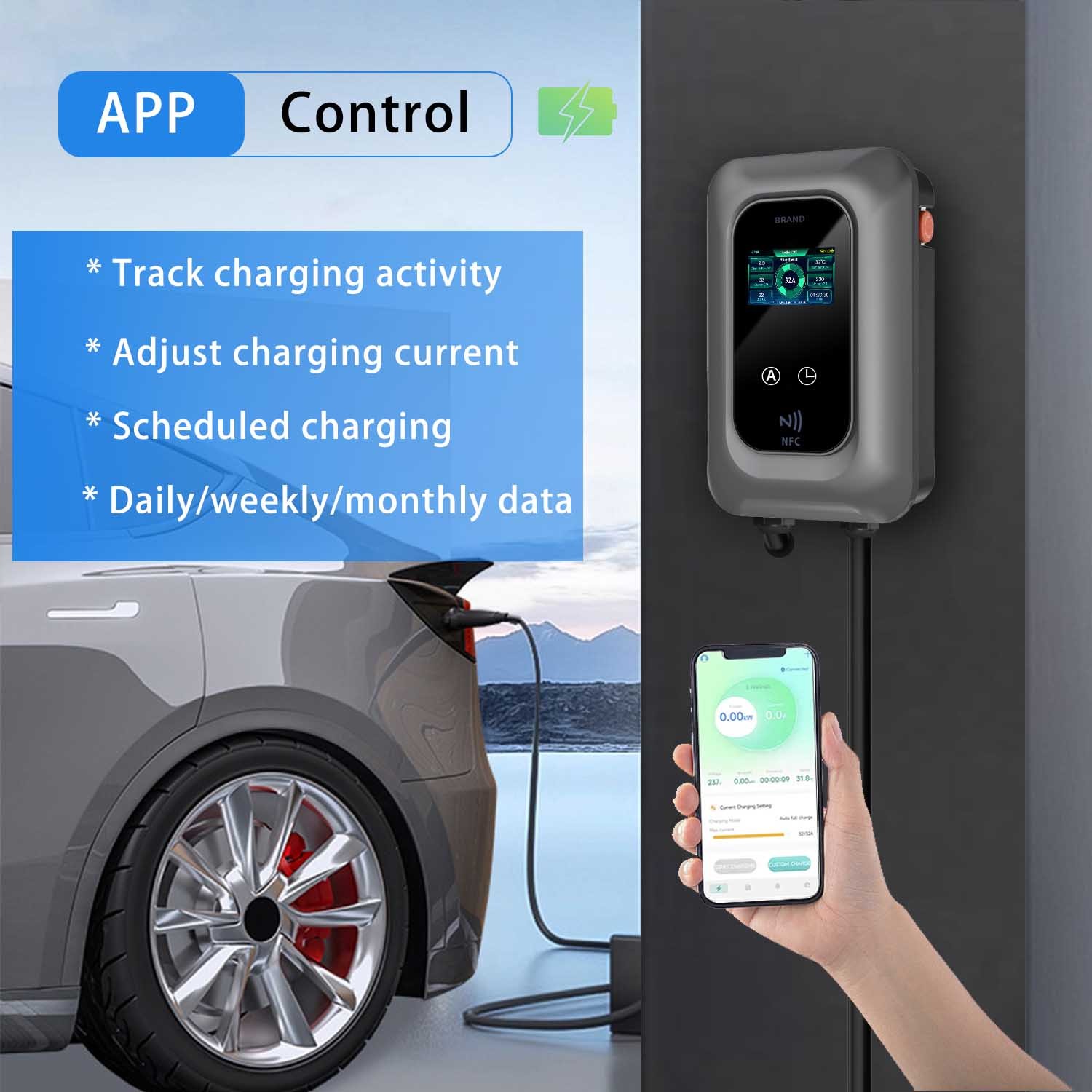 32A 7kW EV Charger Type 2 Smart Electric Car Charging Station 5m Cable APP Card photo 6
