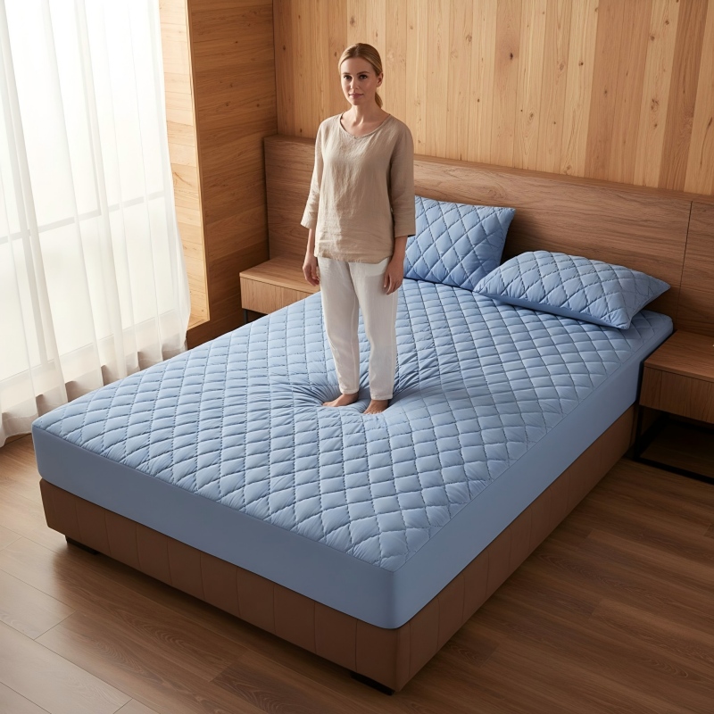 1PC Quilted Fitted Sheet Deep Pocket Mattress Protector Soft Breathable Bed Sheet For Bedroom photo 2