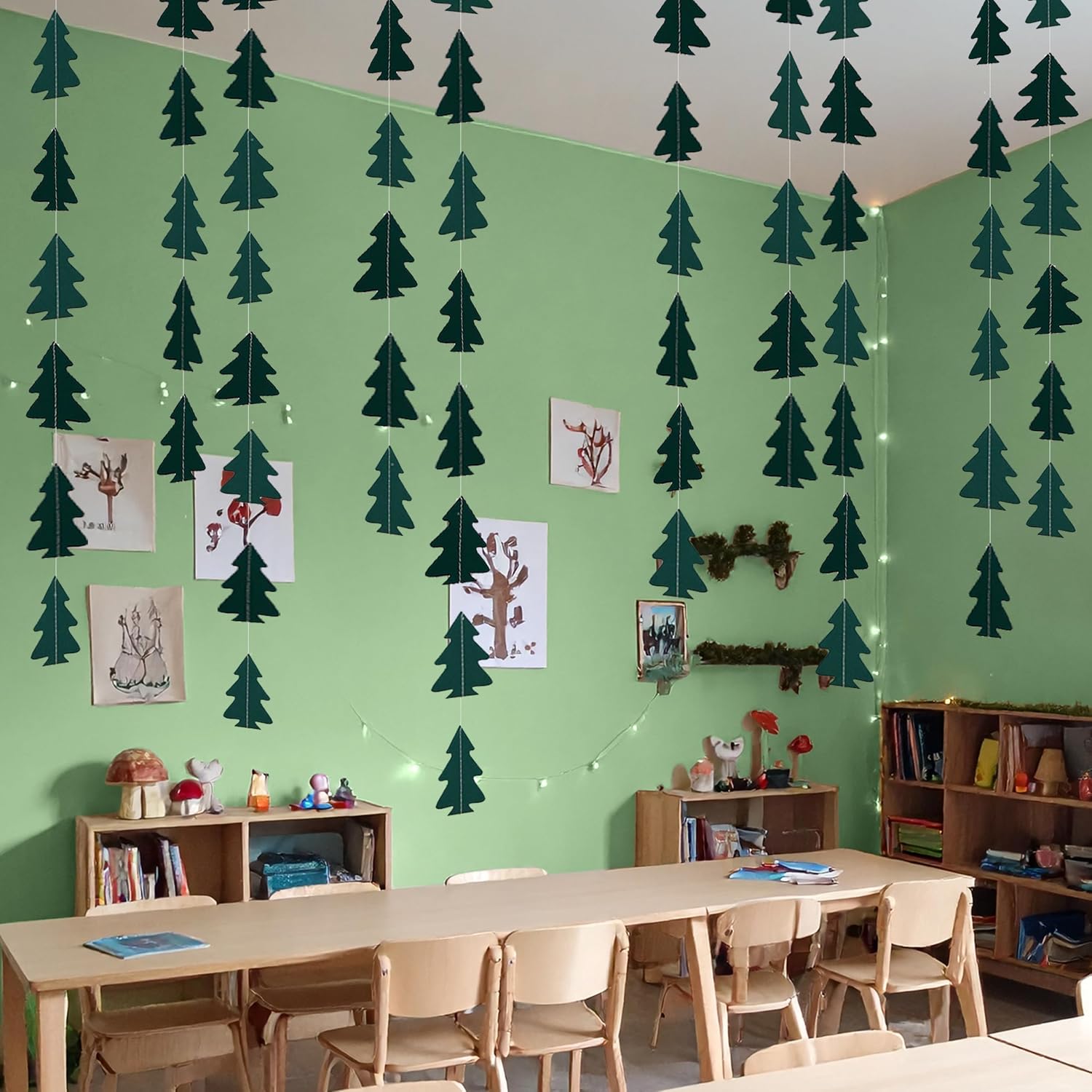Dark Green Pine Tree Garland, Woodland Camping Party Decorations For Baby Shower, Birthday, Classroom And Photo Backdrop Decor photo 2