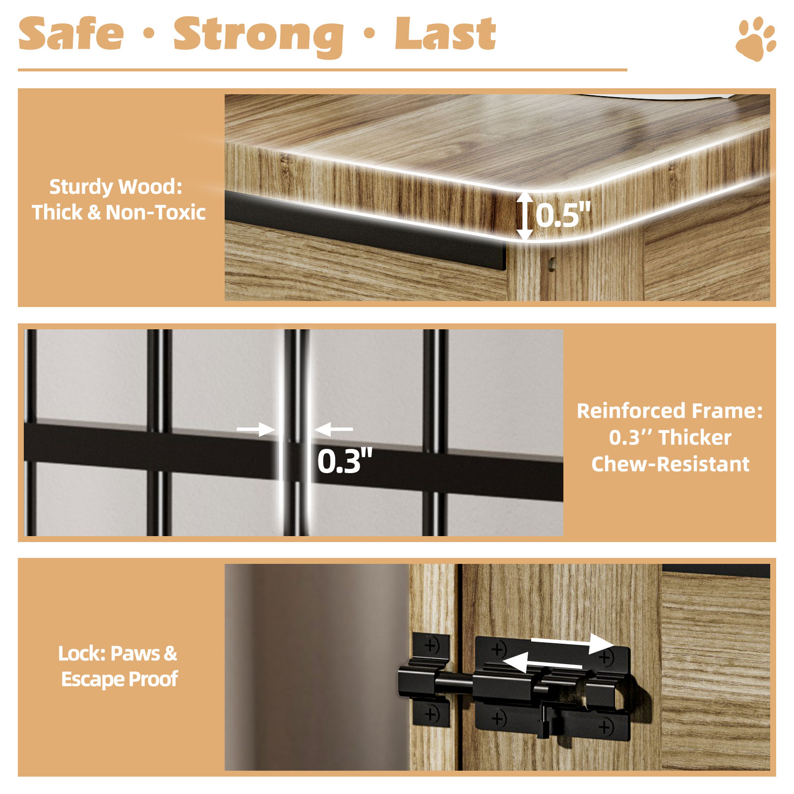 32in  Dog Crate Furniture, Double Door Wooden Indoor Dog Kennel Furniture, Decorative Pet Cage End Table With Wheels For Medium And Small Breed Dogs, Size M, Greige photo 6