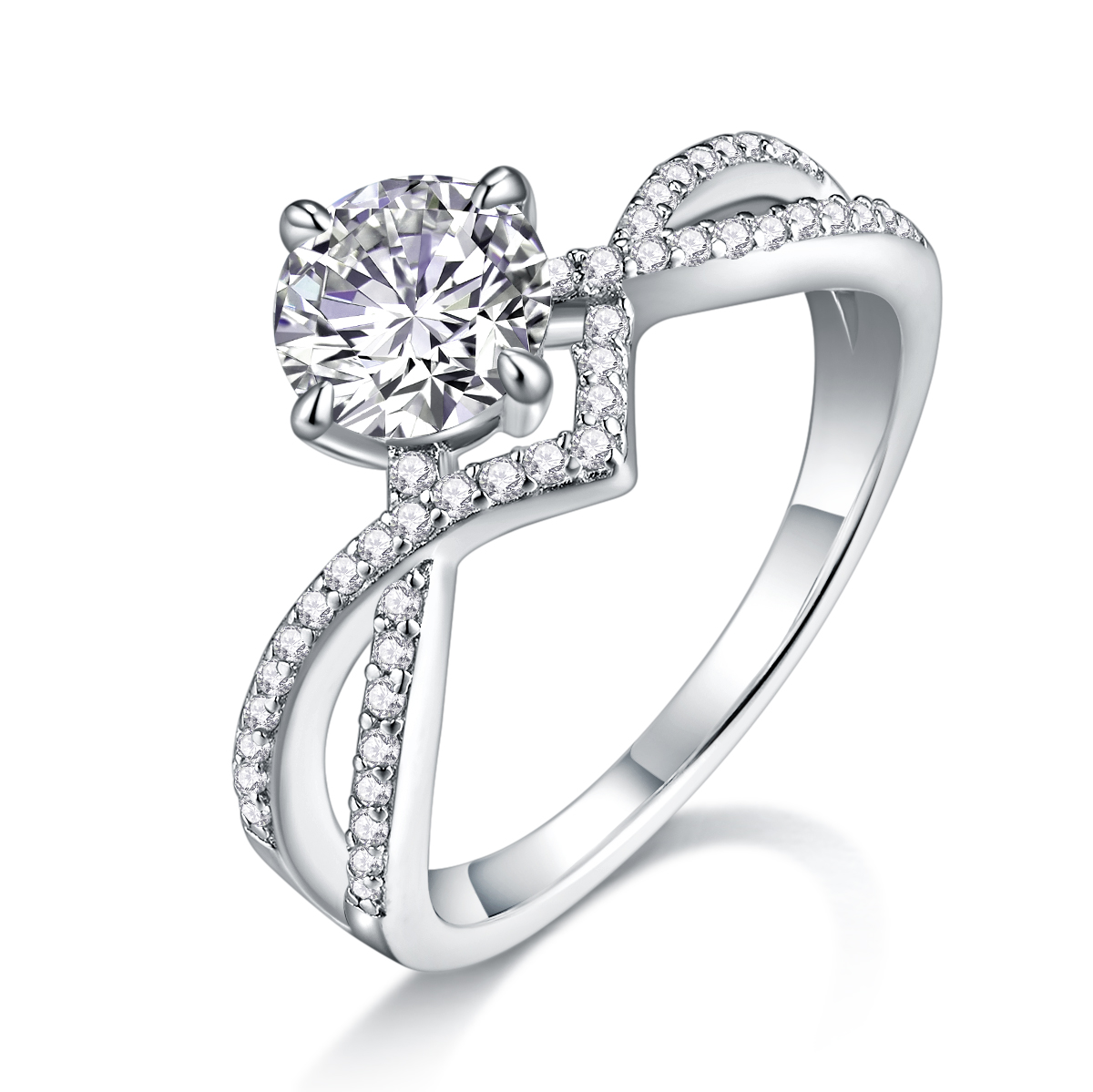 S925 Silver 3.3g Platinum Plated Moissanite Ring, 1ct 6.5mm D VVS1 Criss Cross Band, GRA Certified US 5-9 photo 3