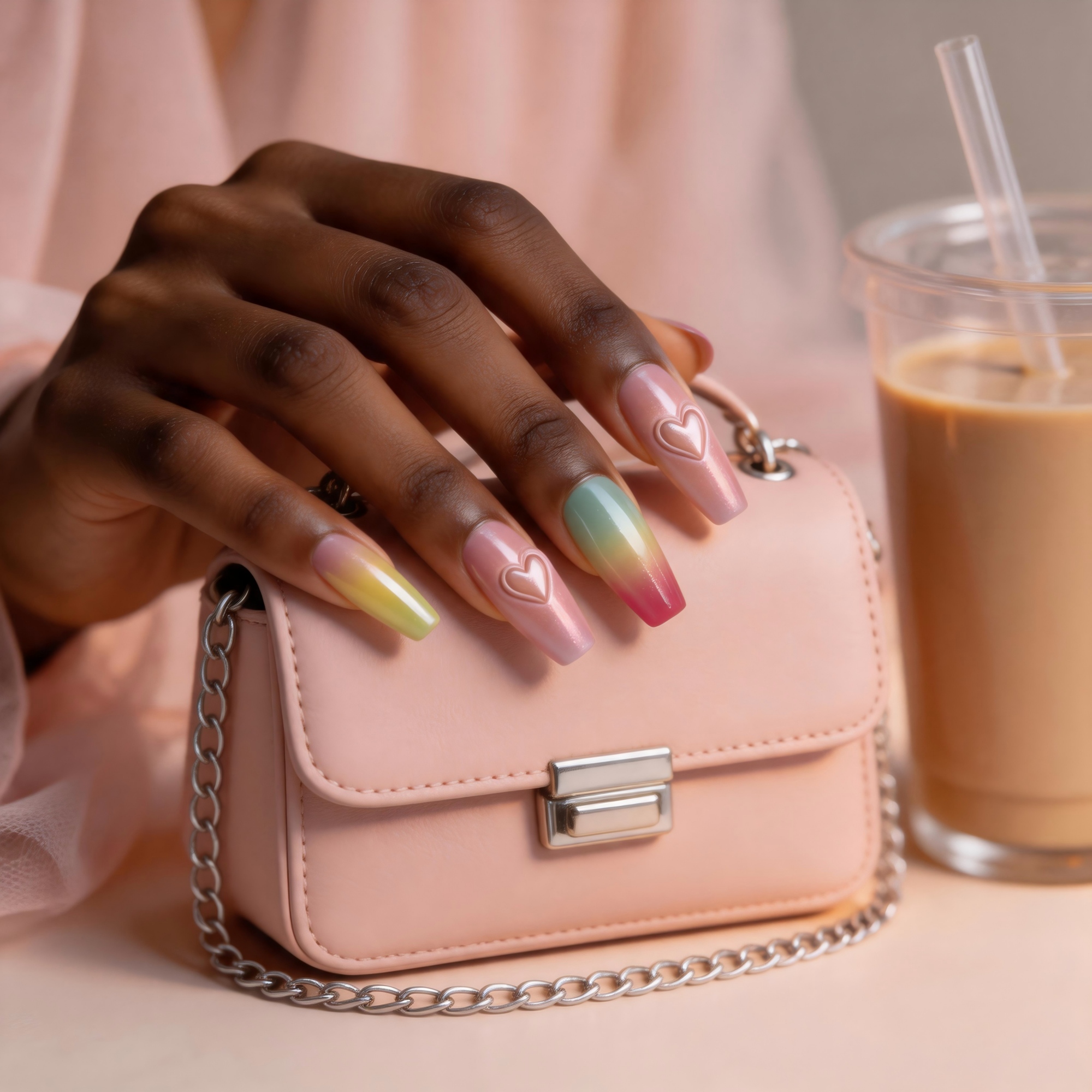 Macaron Cat-Eye Heart Press-On Nails photo 3