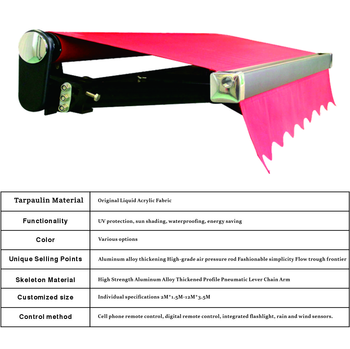 D-8100 Smart Retractable Awning, 2-6m Width X 1.5-3.5m Projection, Heavy Duty Motorized Patio Awning, UV Waterproof, Remote Control & Sensor Compatible photo 3