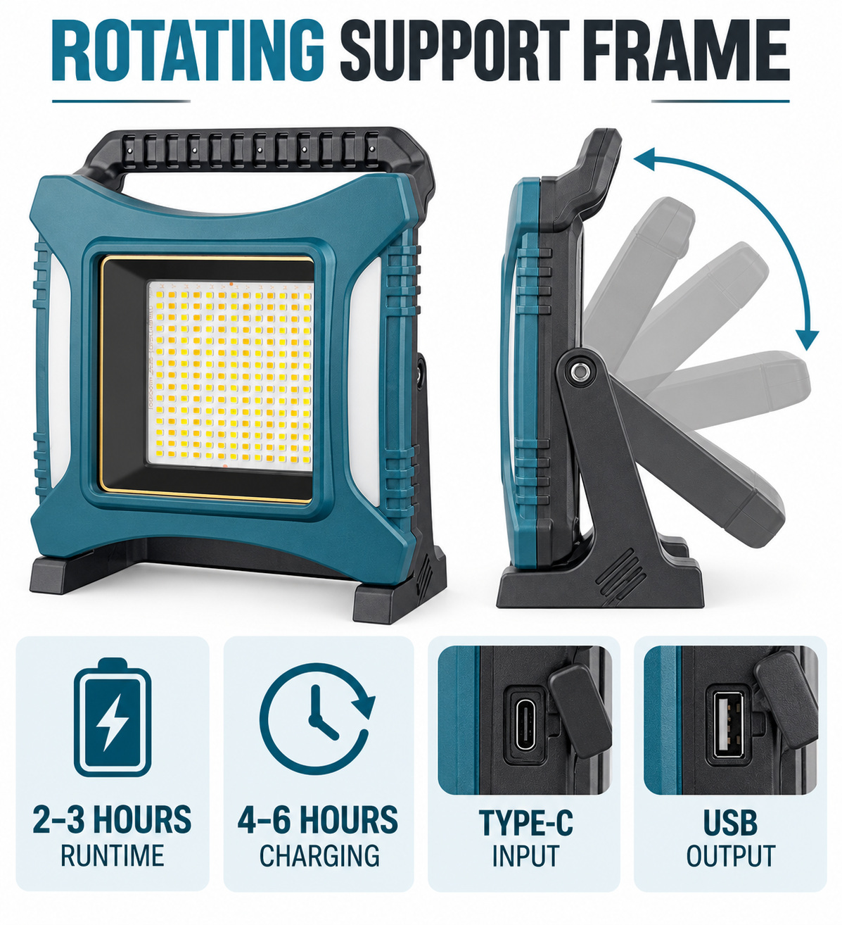 Rechargeable Type C Batteryversion 18650 W8144 2 Wholesale Supply 3 Hour Runtime LED Flood Light photo 4