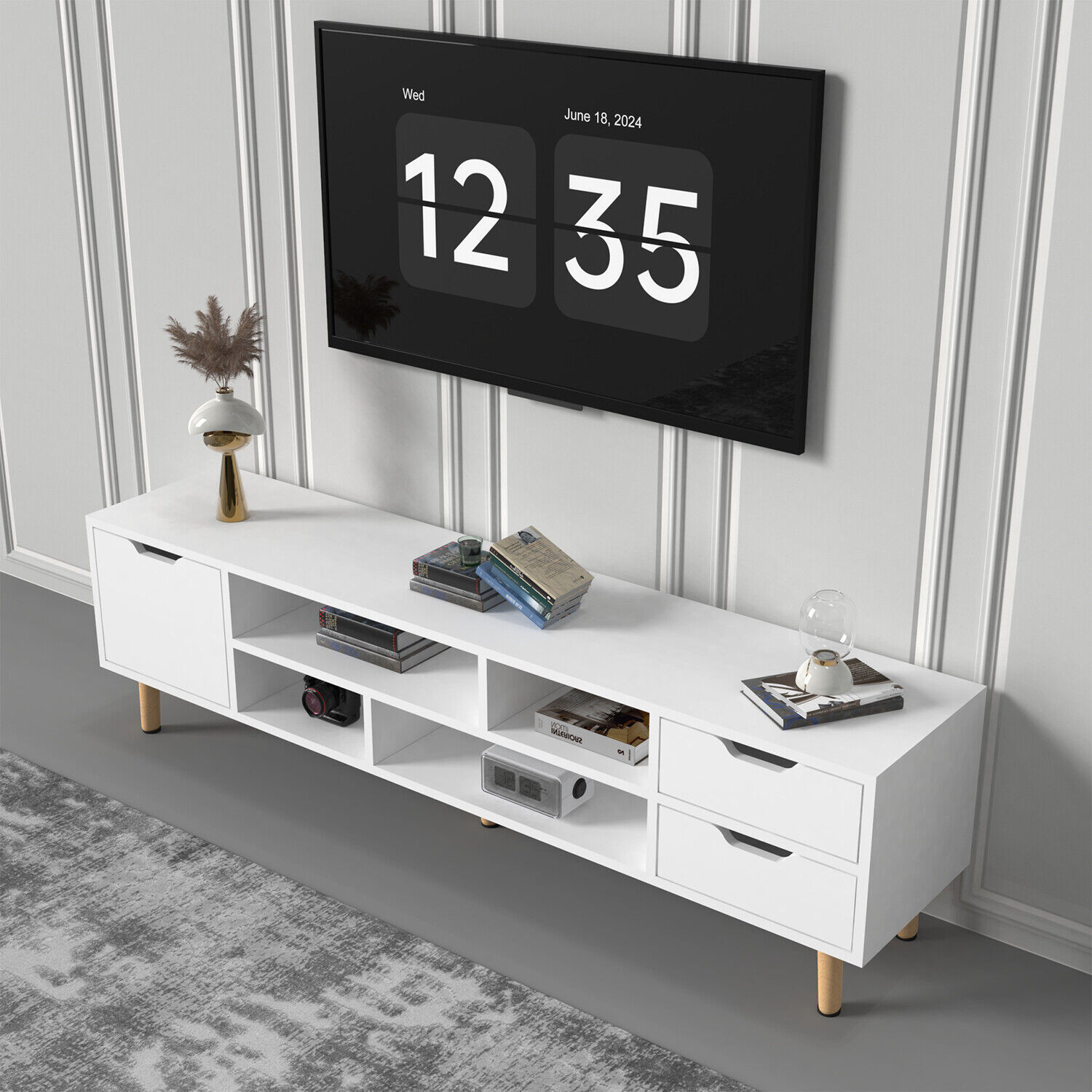 140cm High Gloss Floating TV Unit Cabinet Wall Mounted Stand With LED Cupboard photo 6