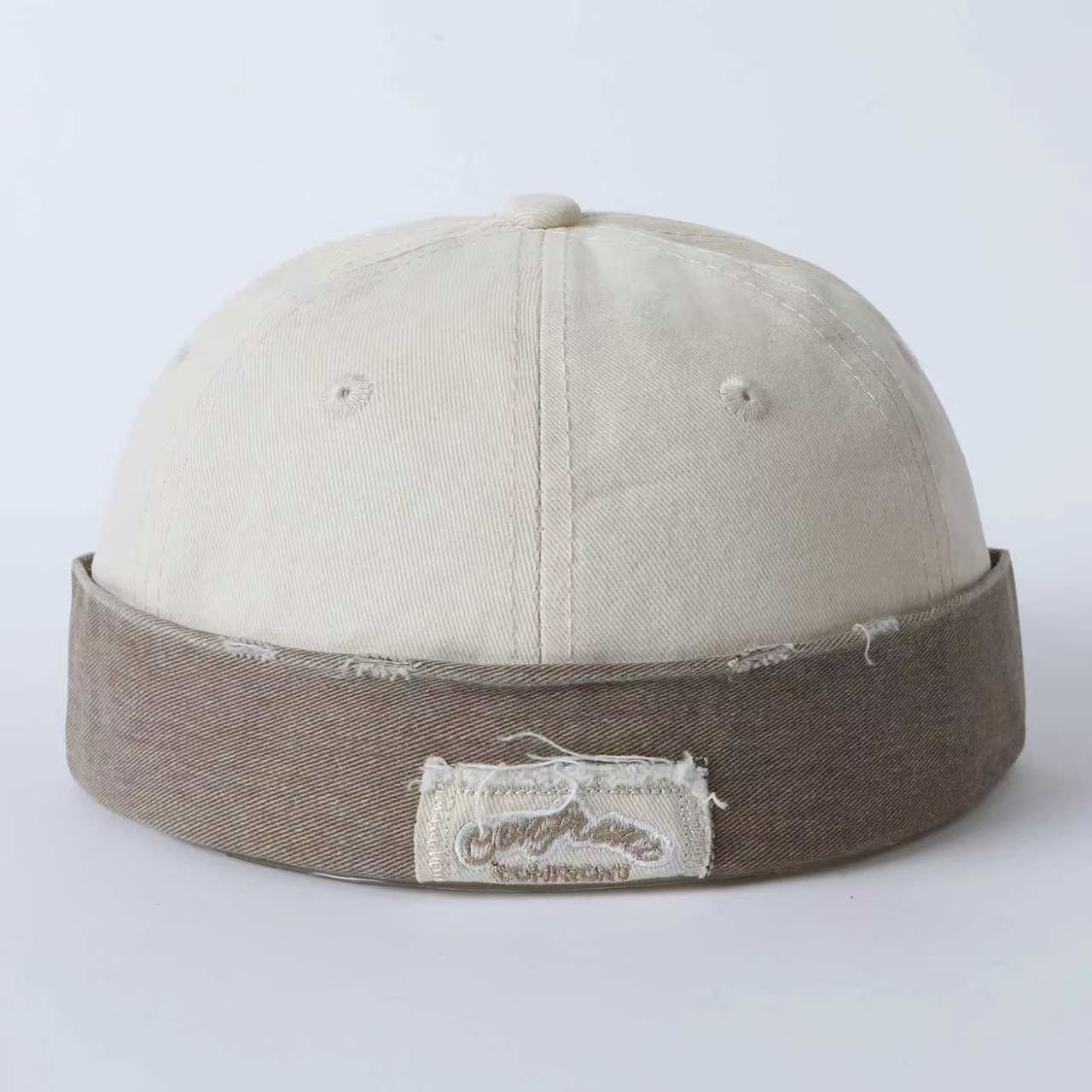 American-style Retro Distressed Washed Vegetable-pulp Hat With Appliqued Letters, Hip-hop Style, No-brim Hat, Trendy Vintage Owner's Hat photo 2