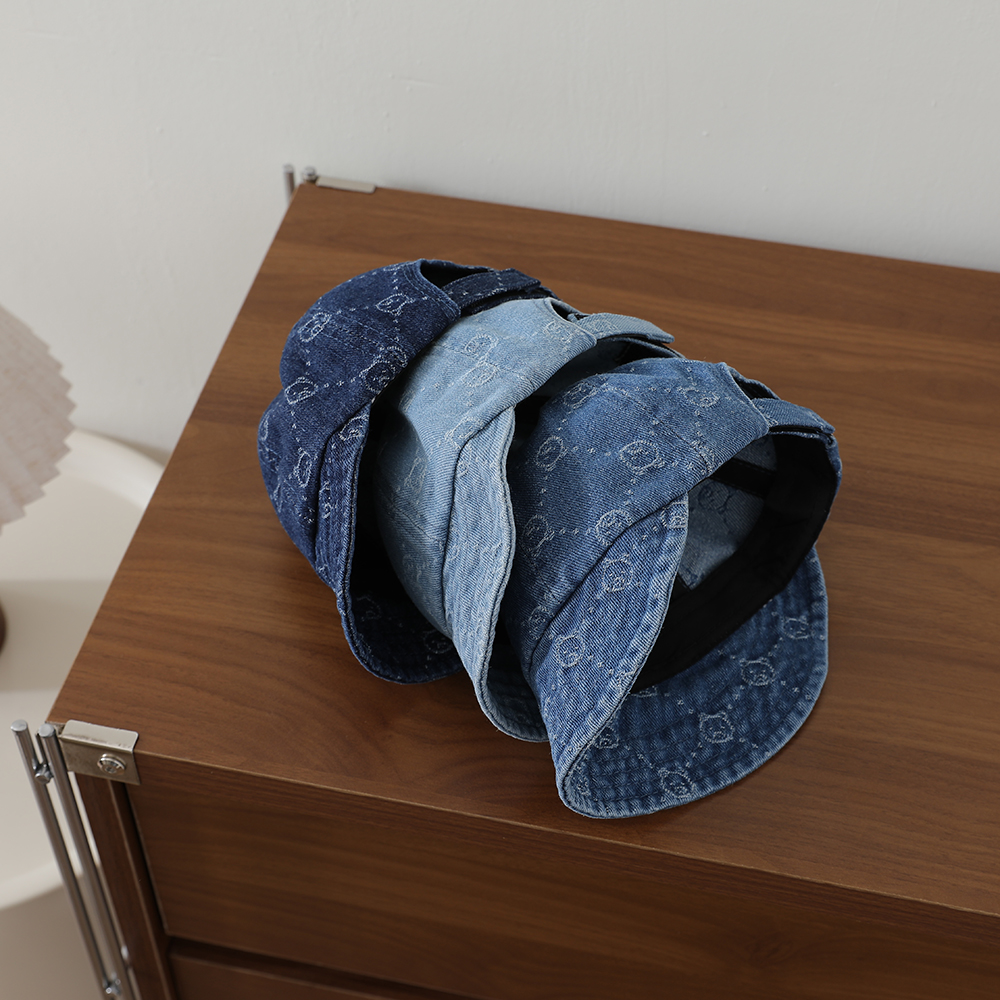 Retro Washed Denim Children's Baseball Cap With Full Pattern Of Little Bear Diamond Jacquard Soft Brim Fisherman Hat photo 6