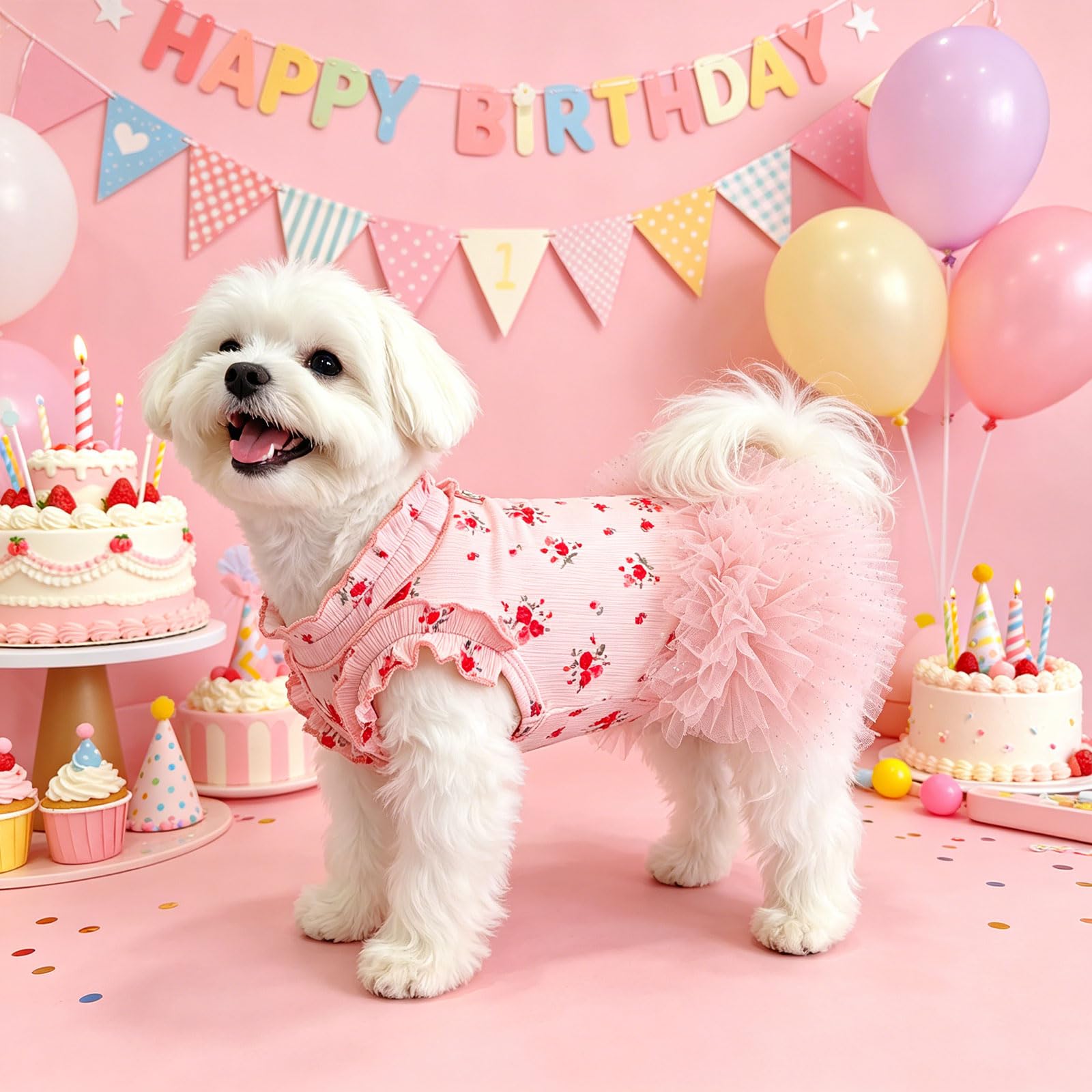 Dog Dresses For Small Dogs Girl,Floral Dog Tutu Dress,Pet Clothes For Puppy Small Cats Cute Dog Princess Skirt For Female Pet Birthday Party Outfit photo 6