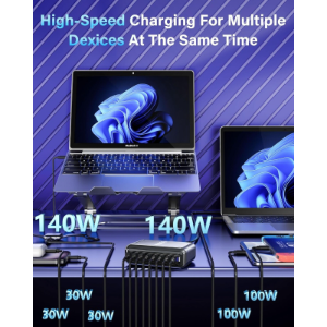 600W GaN Fast Charging Station 8  USB&Type-C For IPhone, Laptops, MacBook photo 2