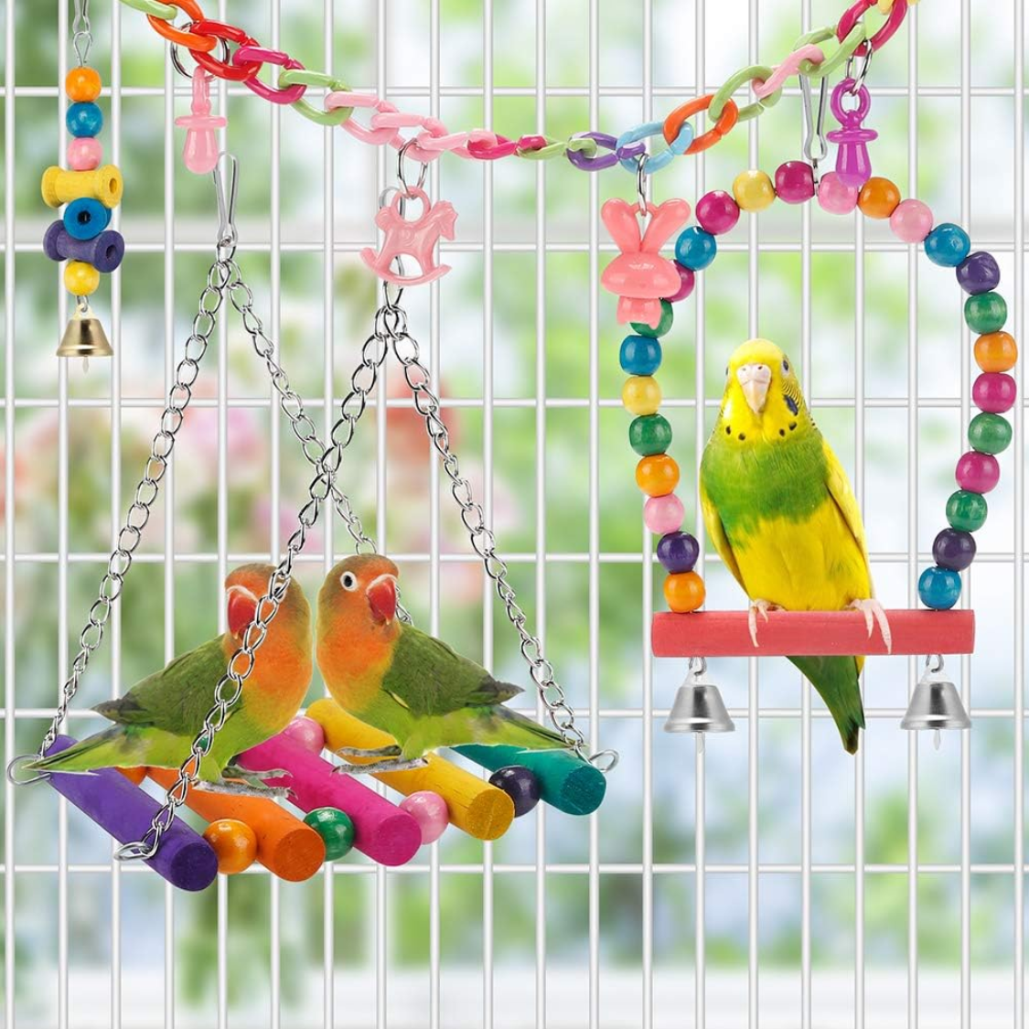 Bird Parakeet Toys Swing Hanging Standing Chewing Hammock Climbing Ladder Bird Cage Colorful Toys Suitable For Budgerigar photo 5