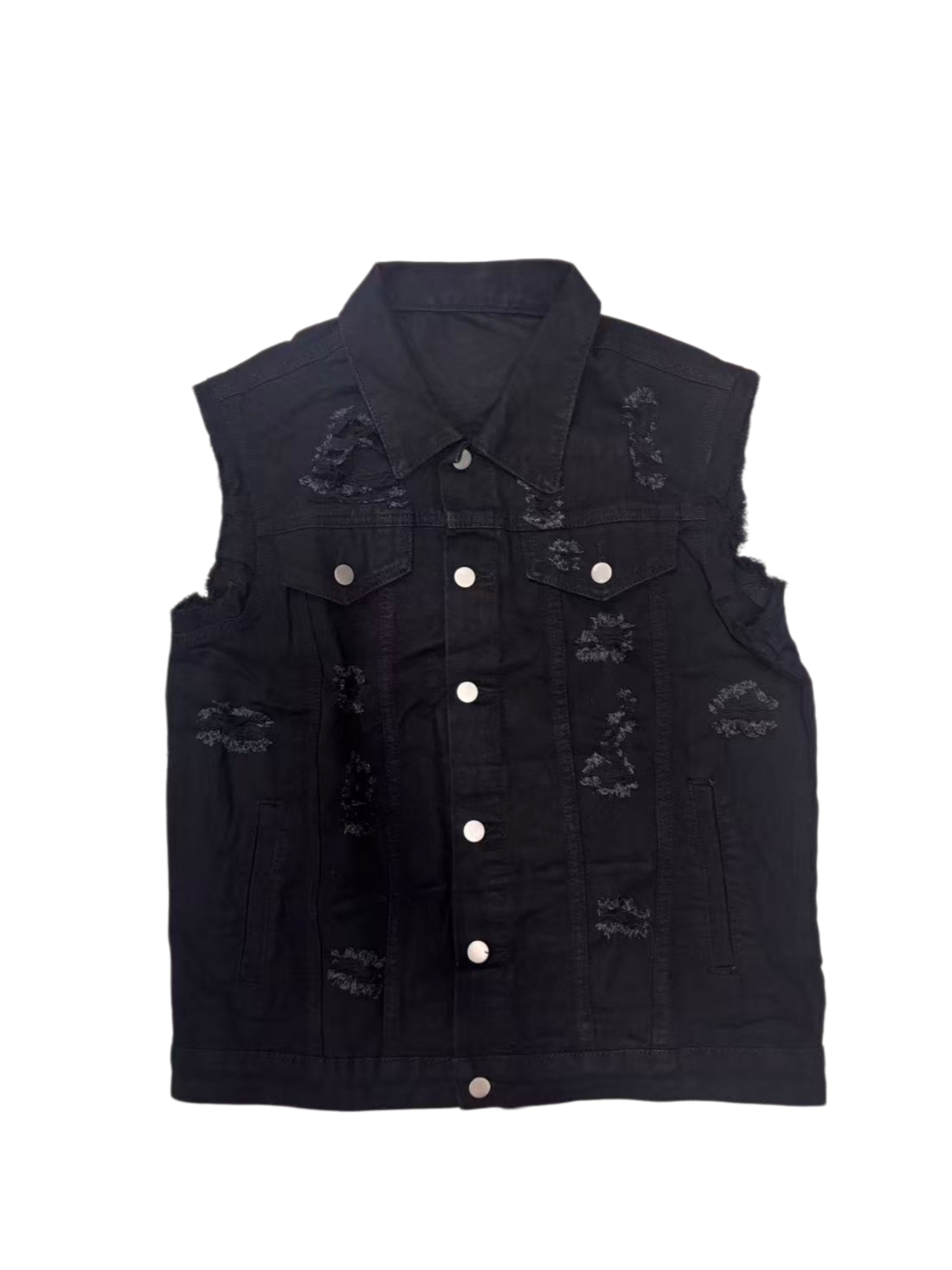 Black Distressed Denim Vest Men Ripped Frayed Sleeveless Jean Jacket Streetwear US Warehouse photo 4