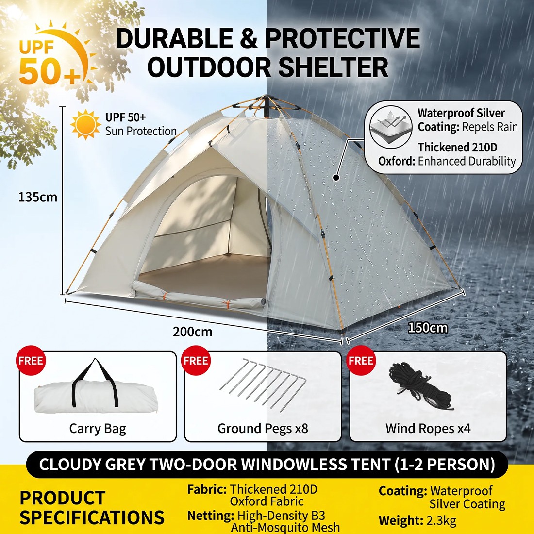 2-3 Man UK Outdoor Automatic Instant Double Layer  Up Camping Tent Waterproof photo 5