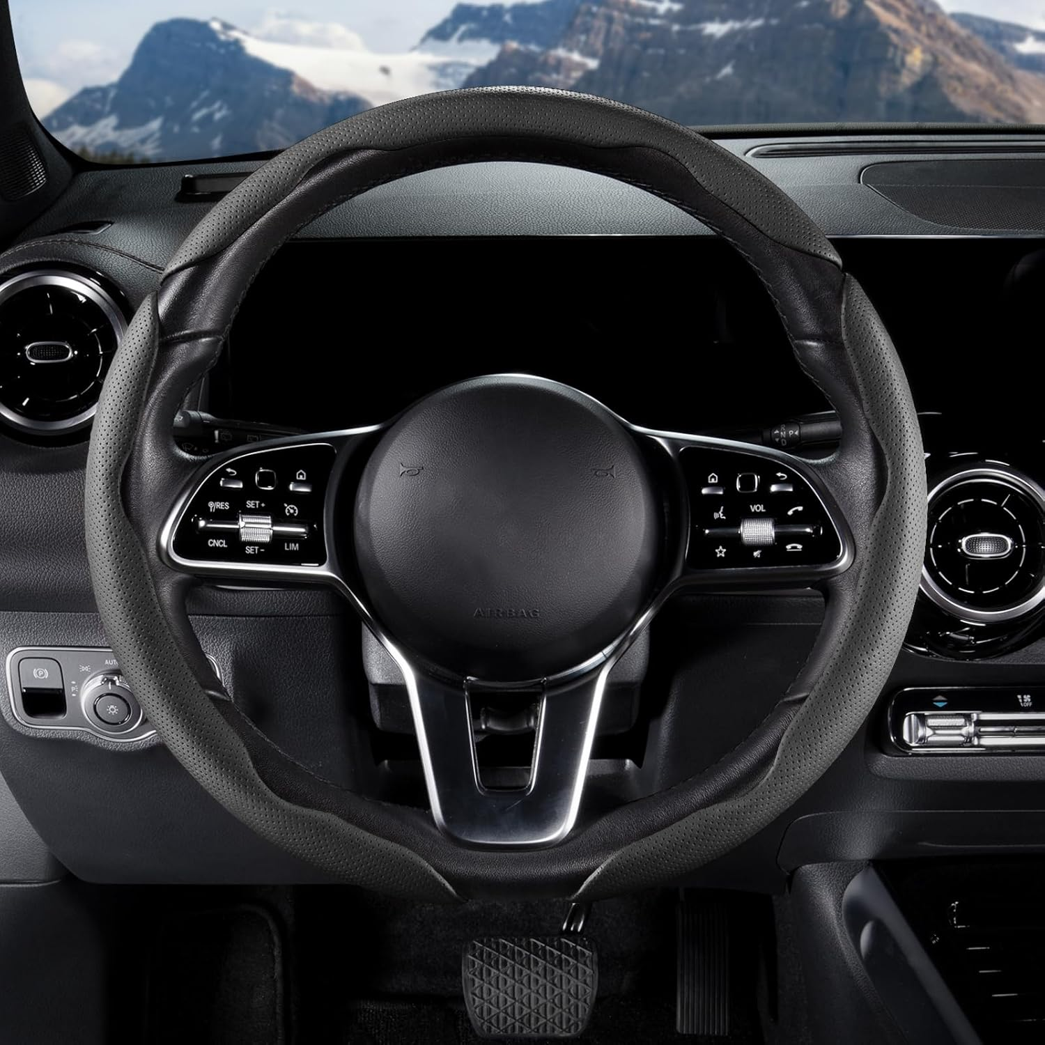 Car Steering Wheel Cover - Leather Snap-on Three-piece Set - Anti-slip Protection Cover - Steering Wheel Control Accessory - Universal Model - Black And Gray photo 3