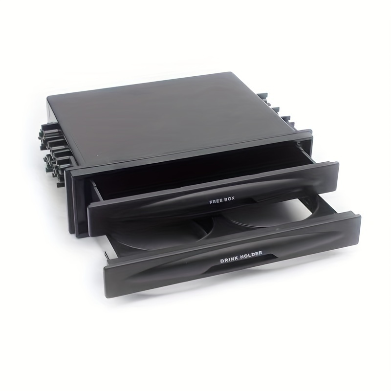 Single Din Radio Pocket, 2 In 1 Car Radio Storage Box Multi Purpose ABS Universal 1DIN 2 Layer Black Cup Holder photo 3