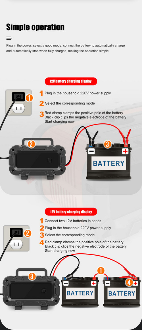 12v&20A 24v&10A Smart Battery Charger Lifepo4 Lead-Acid Agm&Gel Trickle Charger Battery Maintainer For AGM Lithium Motorcycle Boat Caravan Batteries 19x12.5x9.5cm Red photo 2