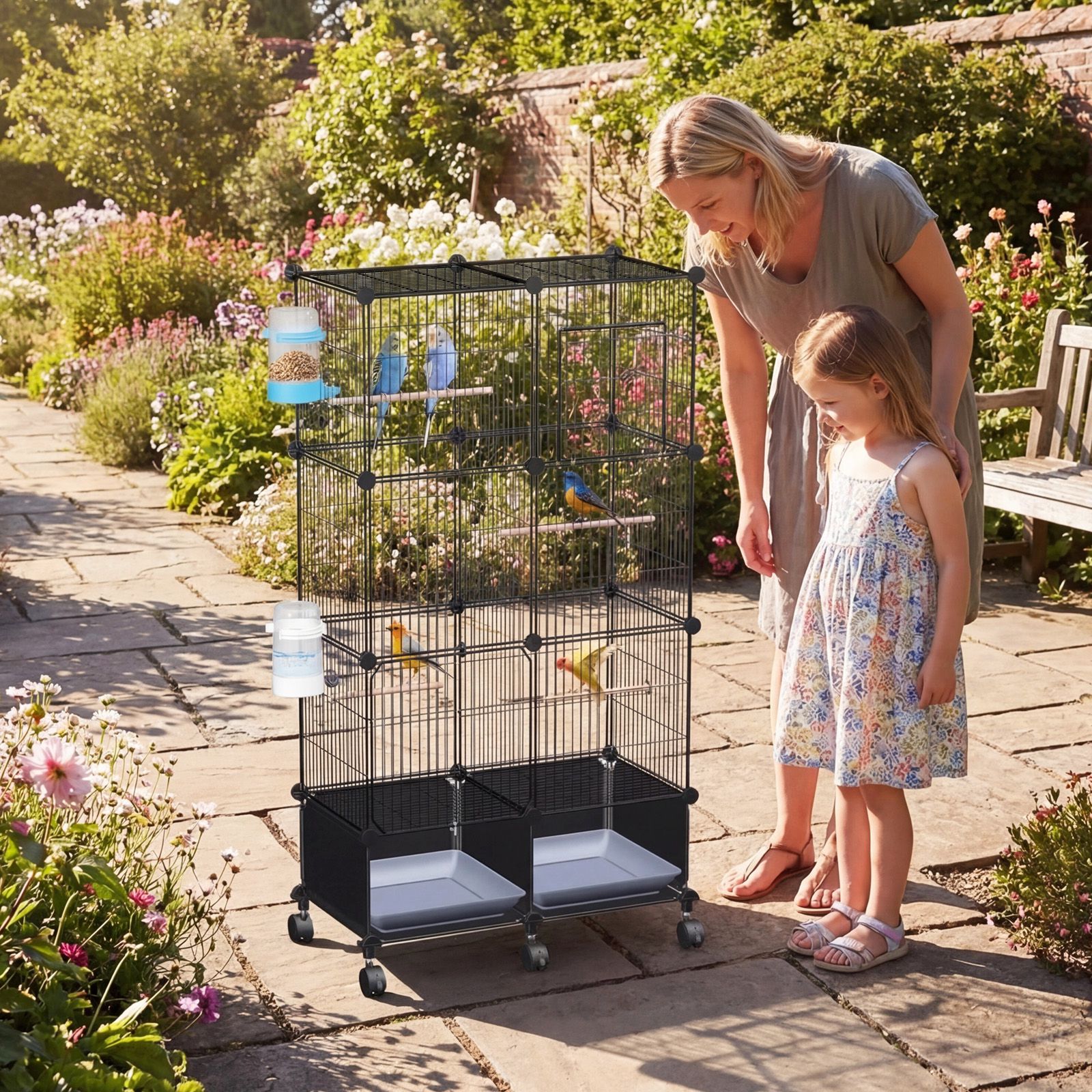 1Pc  46in Bird Cage Spacious Indoor Pet Bird House With 4 Wooden Perches 2 Slide-Out Tray 2 Water Bottle Feeder Lockable Wheels For Parrot Parakeets Cockatiel Lovebird Small Mid-Sized Birds photo 8
