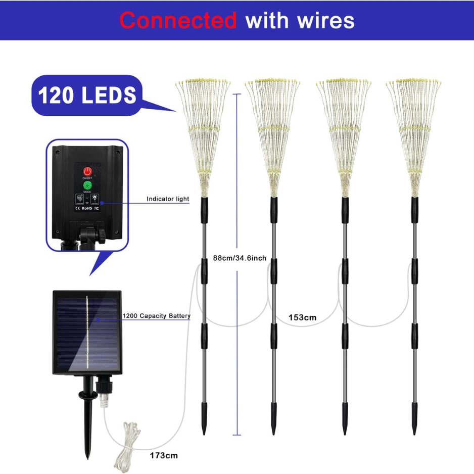 4 Pack Solar Firework Garden Lights, 120 LED Colorful Waterproof Stake Lights photo 6