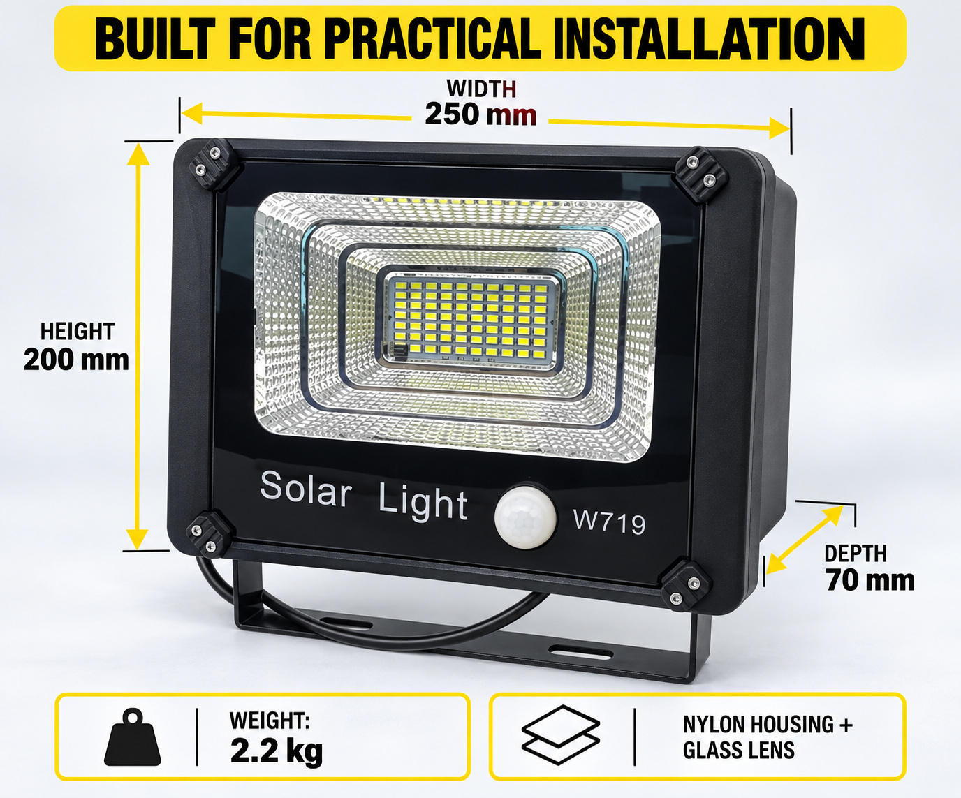 Solar Powered Motion Sensor LED Work Light 80W 5000mAh For W719 Remote Control Street Battery photo 7
