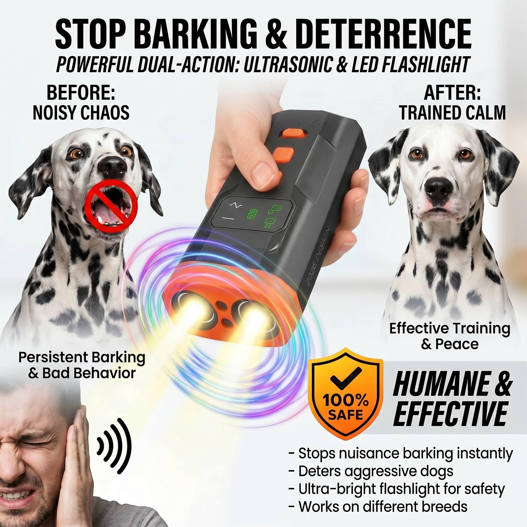 Ultrasonic Dog Bark Deterrent Device, 33FT Effective Range Indoor Outdoor Use, Safe & Humane Rechargeable Bark Control With Child Safety Lock To Effectively Correct Dog Barking Behavior photo 8