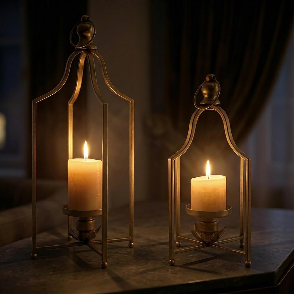 12.5 & 16.5 In Cozy Decorative Lanterns Set Of 2, Handcrafted Metal Iron Candle Holders photo 2