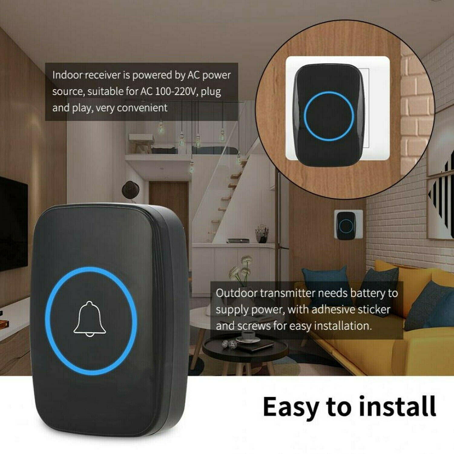 1O00ft Wireless Door Bells Waterproof Long Range Battery Home Cordless Doorbell photo 8