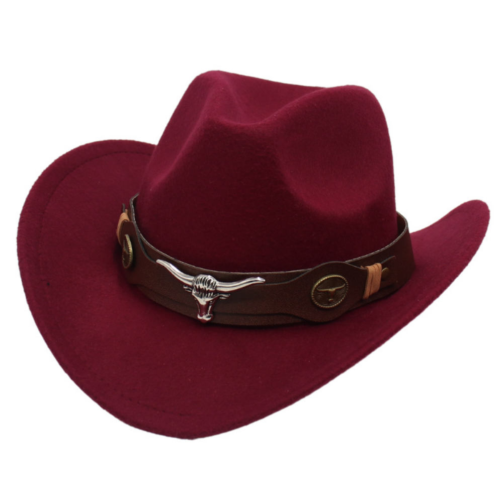 National Style Bull Head Decoration Western Cowboy Hat Retro Fashionable Belt Buckle Wide Brimmed Felt Hat For Outdoor Camping, Travel Photography, Outfit. Hat photo 6