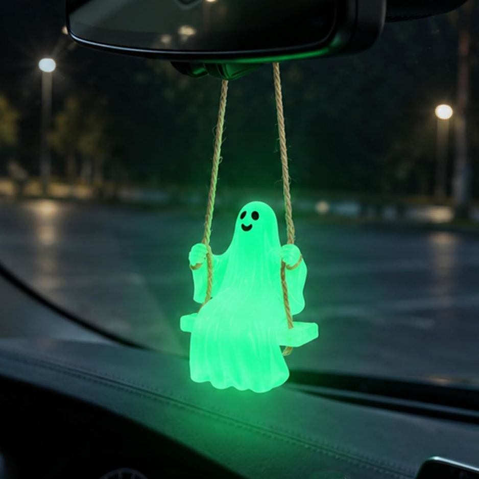Swinging Ghost Car Rearview Mirror Hanging Ornament, Luminous Pendant For Car Interior Decor photo 1