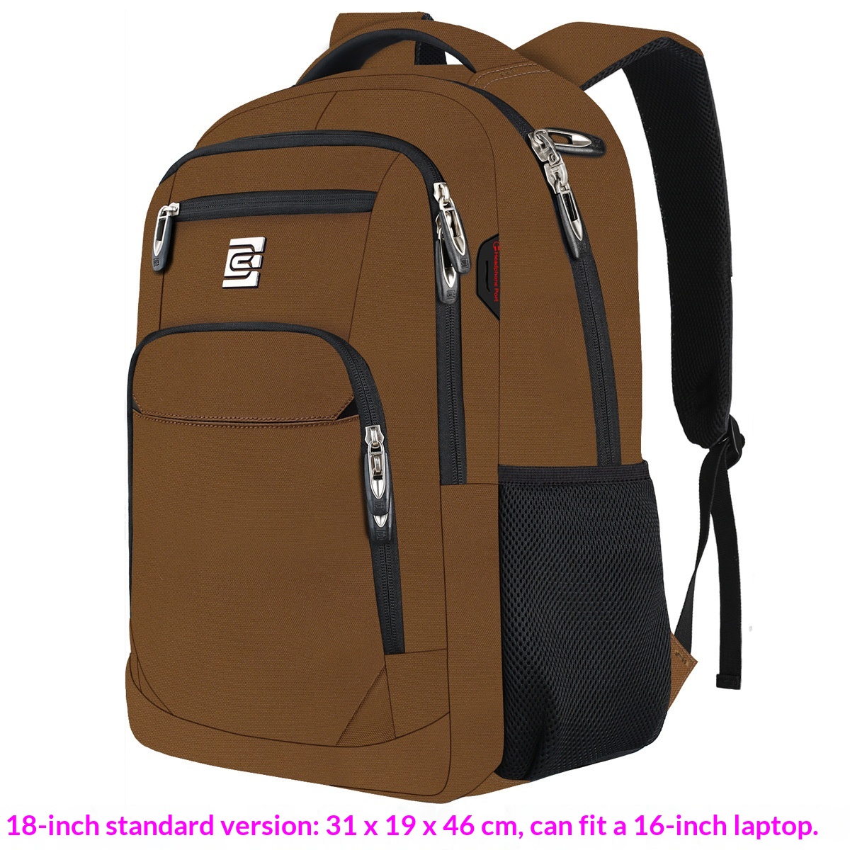 BC Men's Business Backpack Oxford Cloth Waterproof 16 Inch Large Capacity Multifunctional Computer Backpack Student Backpack Female - Coffee Color photo 1