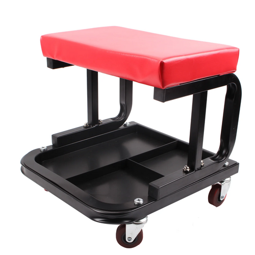 Rolling Creeper Seat, Auto Workshop Mechanic Stool With 4x Swivel Wheels & Divided Tool Tray For Garage Car Repair Red 36x35x35cm photo 7