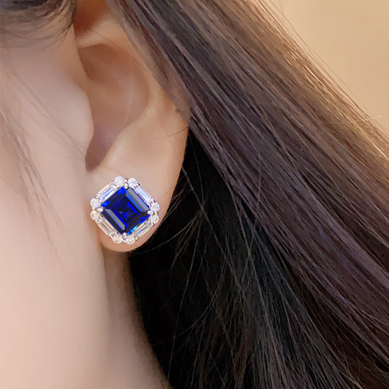 S925 Silver 5g Lab-Created Ruby Sapphire Emerald Studs, 8x8mm Octagon Cut, GRA Certified photo 7