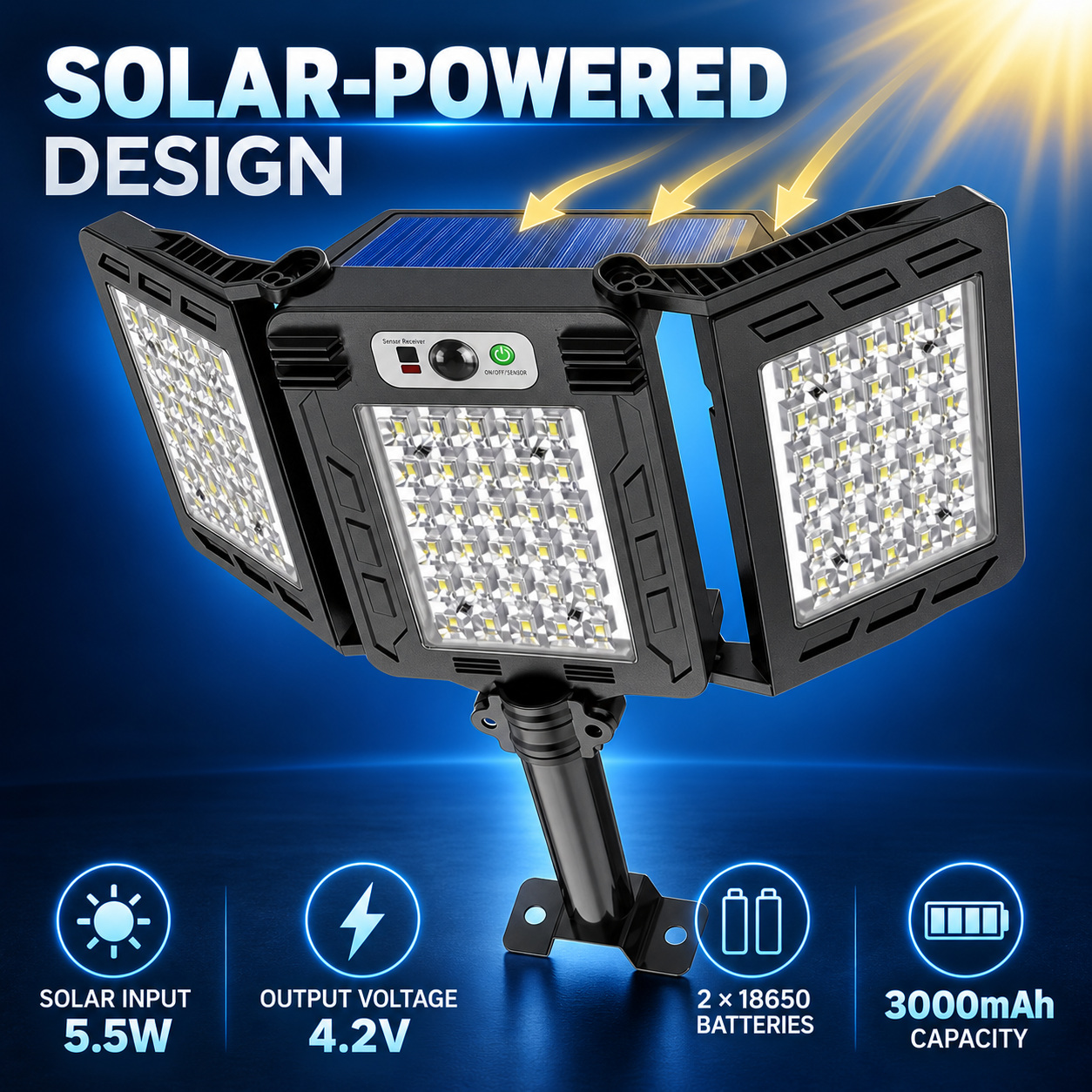 Solar Powered Rechargeable Motion Sensor LED Work Light 3000mAh For Auto W785 7 5 5W photo 4