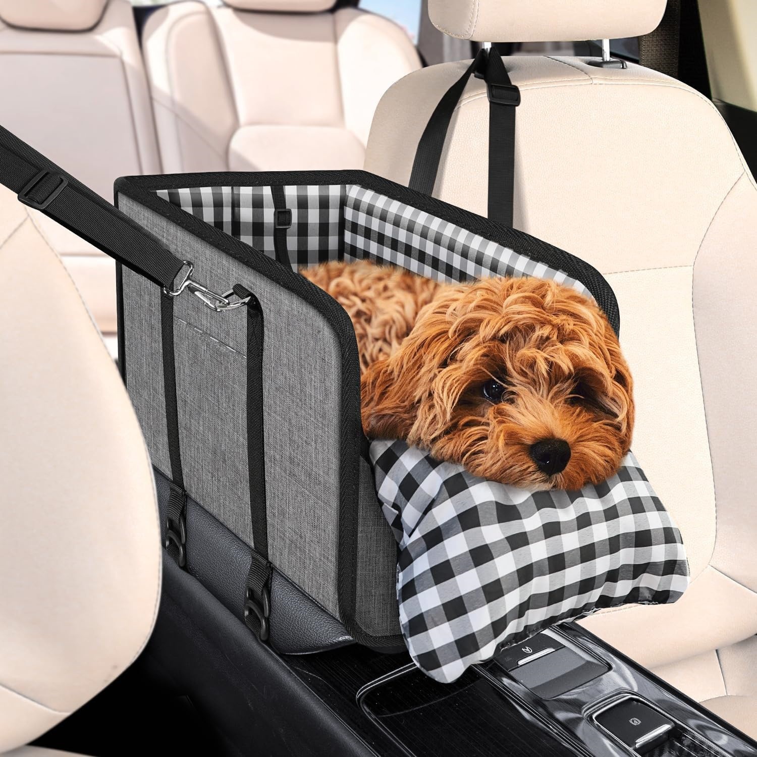 Dog Car Seat Console Booster 11lbs Anti-collapse Center Seat With Soft Cushion & Safety Belt. Portable Carrier For Small Pets. Fits Car Console photo 4
