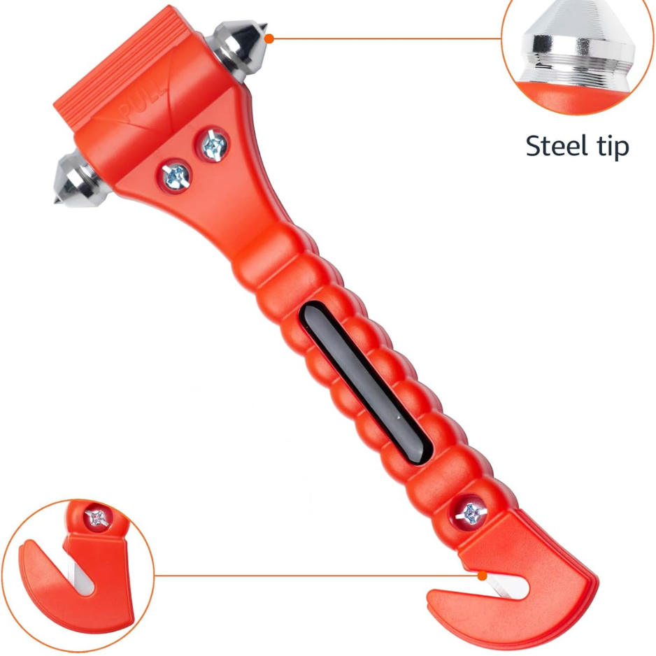 Car Emergency Escape Tool 2 Pack, Window Breaker And Seatbelt Cutter With Protective Bracket, Bright Orange photo 4