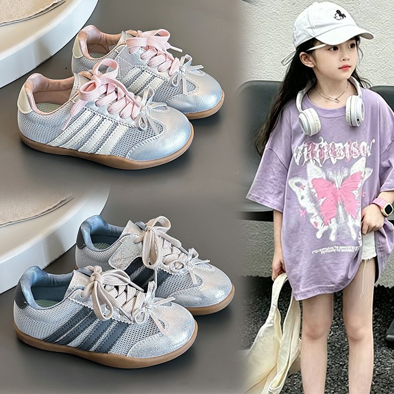 2026 Spring New Girls German Trainers, Korean Style Bow Decor Stylish Genuine Leather Thin Sole Kids Casual Sneakers photo 4