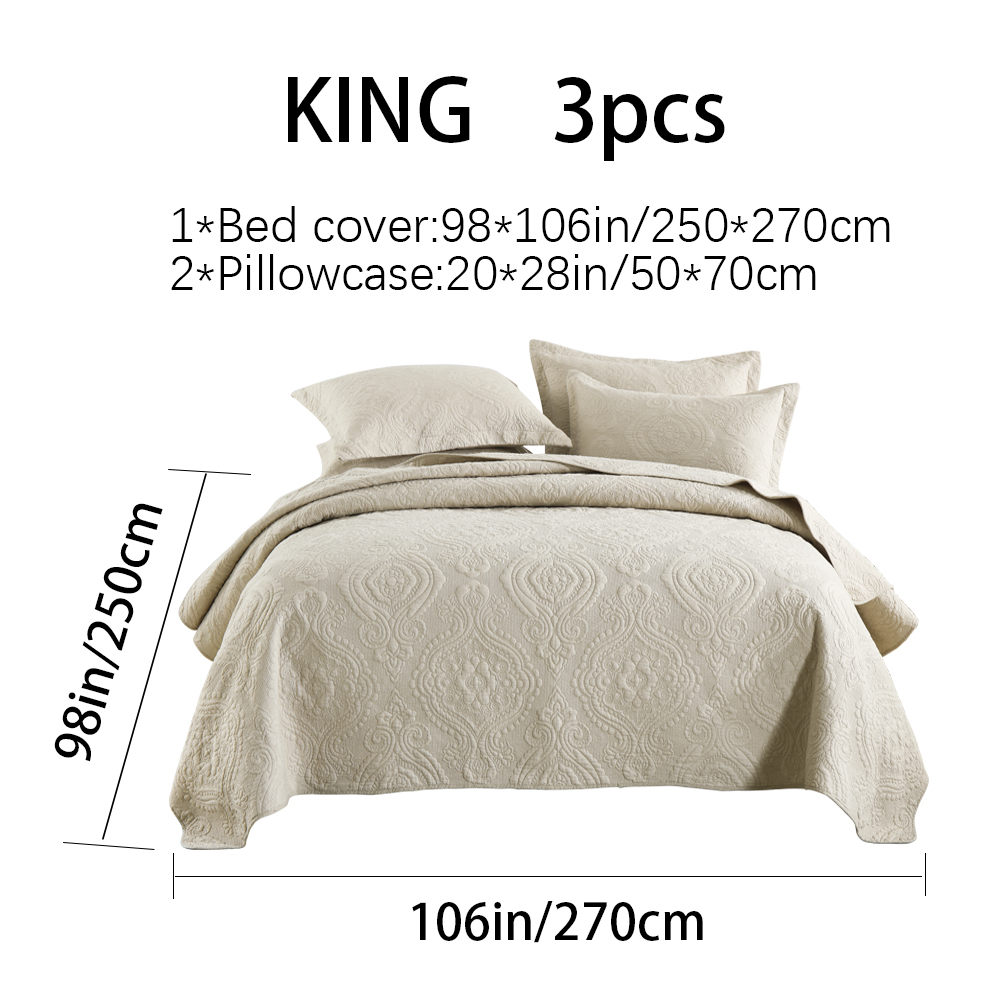 3-Piece Damascus Quilted Bedspread Set  Embossed Quilting Cotton Filled Reversible Coverlet Skin-Friendly Soft Breathable Non-Slip Anti-Wrinkle No Static Electricity All-Season  Lightweight Bedding photo 2