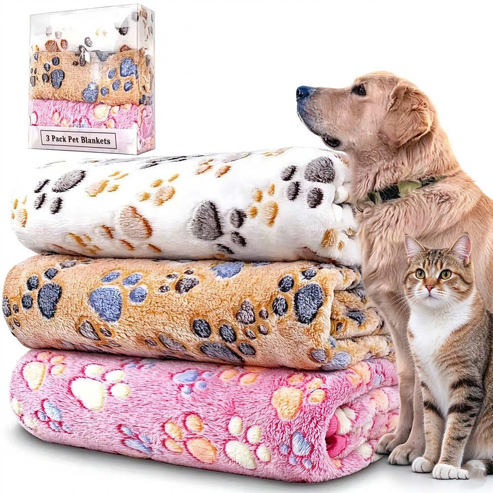 3 Pack Pet Blanket, Soft Plush Paw Print Dog Blanket Washable, Warm Fleece Cat Blanket For Large Medium Dogs, Sofa Couch Bed Cage Protector,23 X 16 In,30 X 20 In,41 X 31 In,47.2 X 39.3 In photo 1