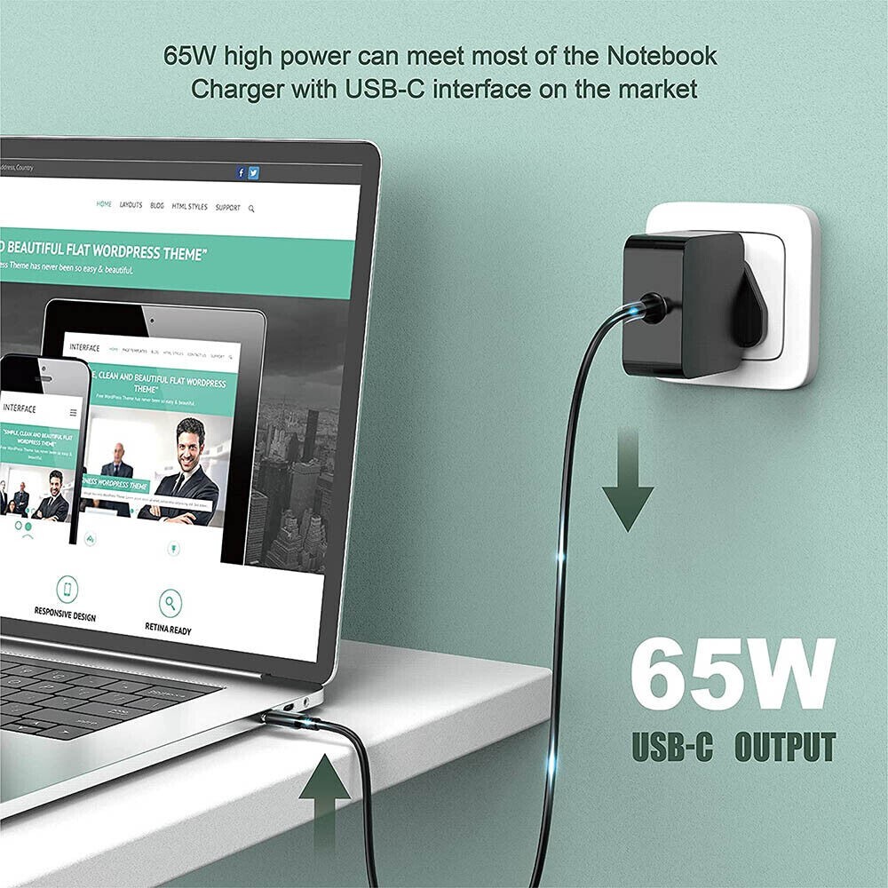 65W USB C Type-C Adapter Charger For DELL, HP, ASUS, Lenovo, Huawei,Acer Laptop photo 2