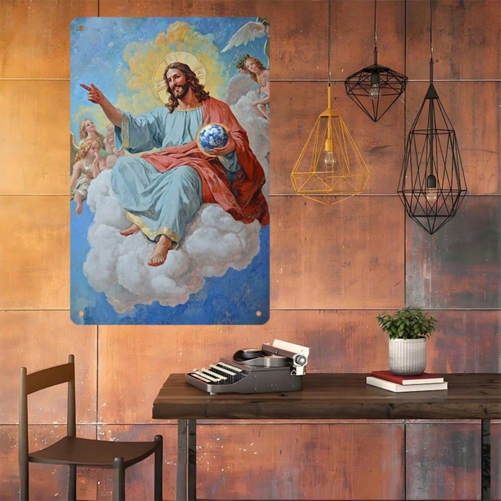 1pc Vintage Dancing With Angels Metal Tin Sign, Divine Blue Sky 2D Flat Art photo 4