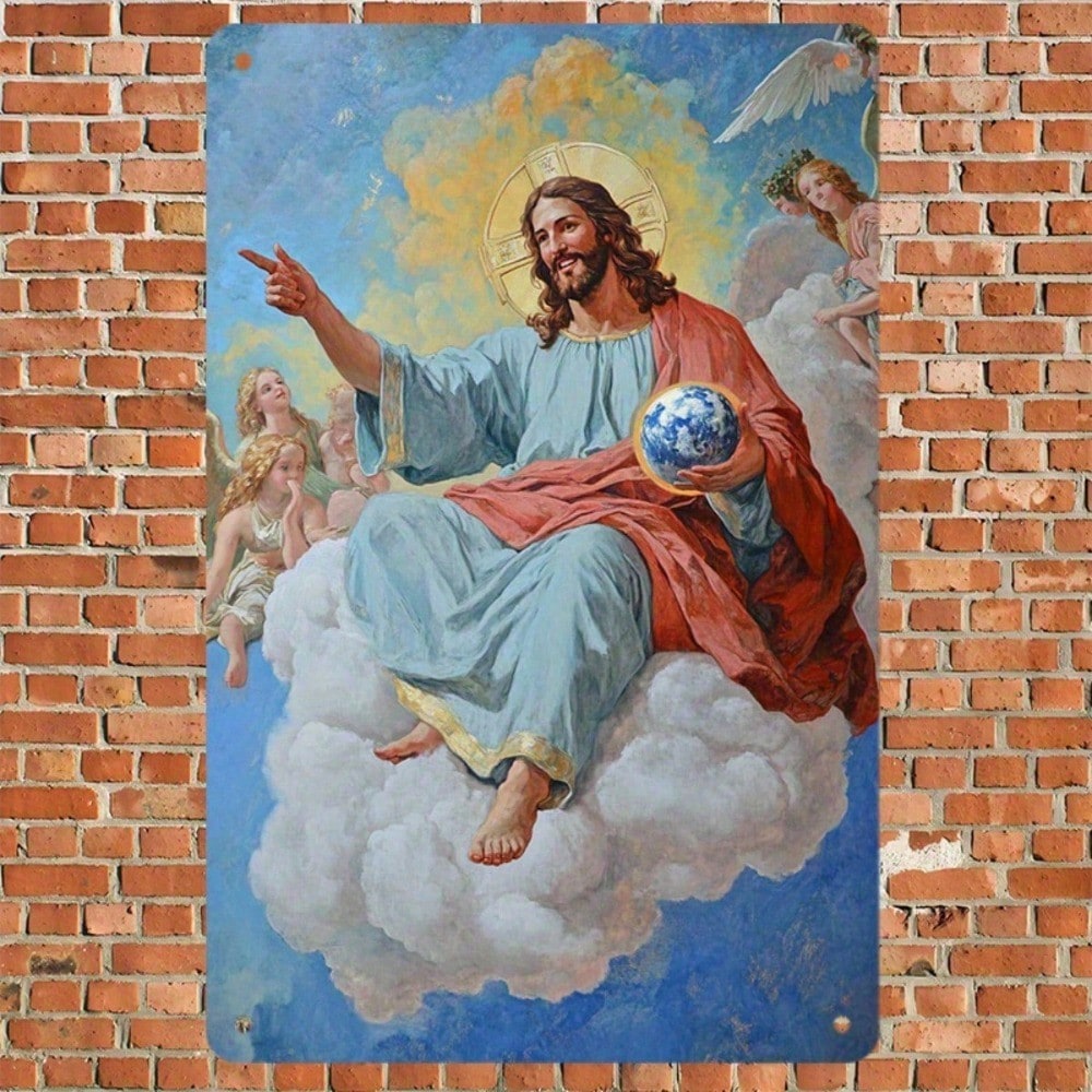 1pc Vintage Dancing With Angels Metal Tin Sign, Divine Blue Sky 2D Flat Art photo 2
