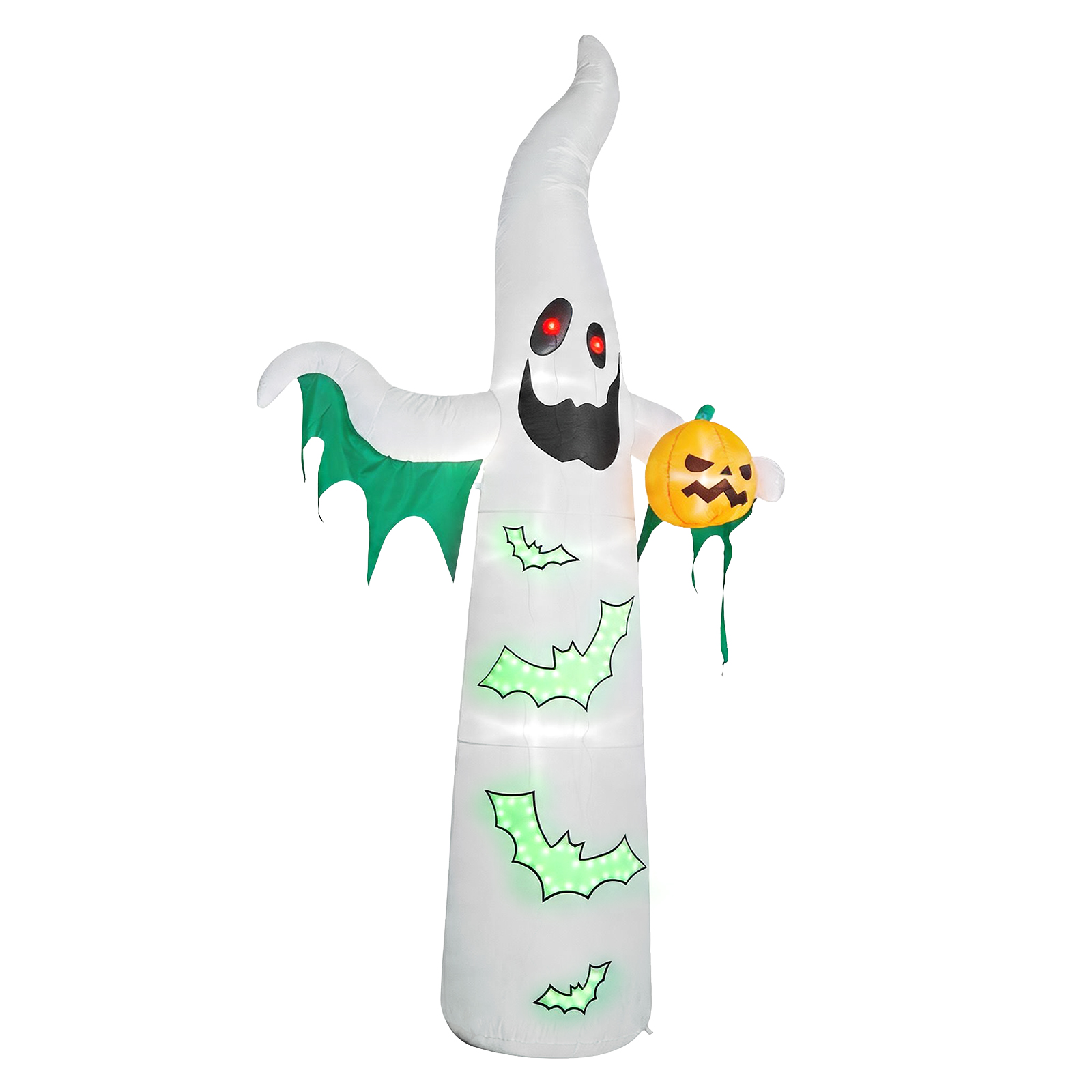 12ft Inflatable Halloween Decor With Flashing Bats & White Ghosts,4 LED Lights - 82 String Lights,White & Green,12V 1500mA US Power Adapter photo 7
