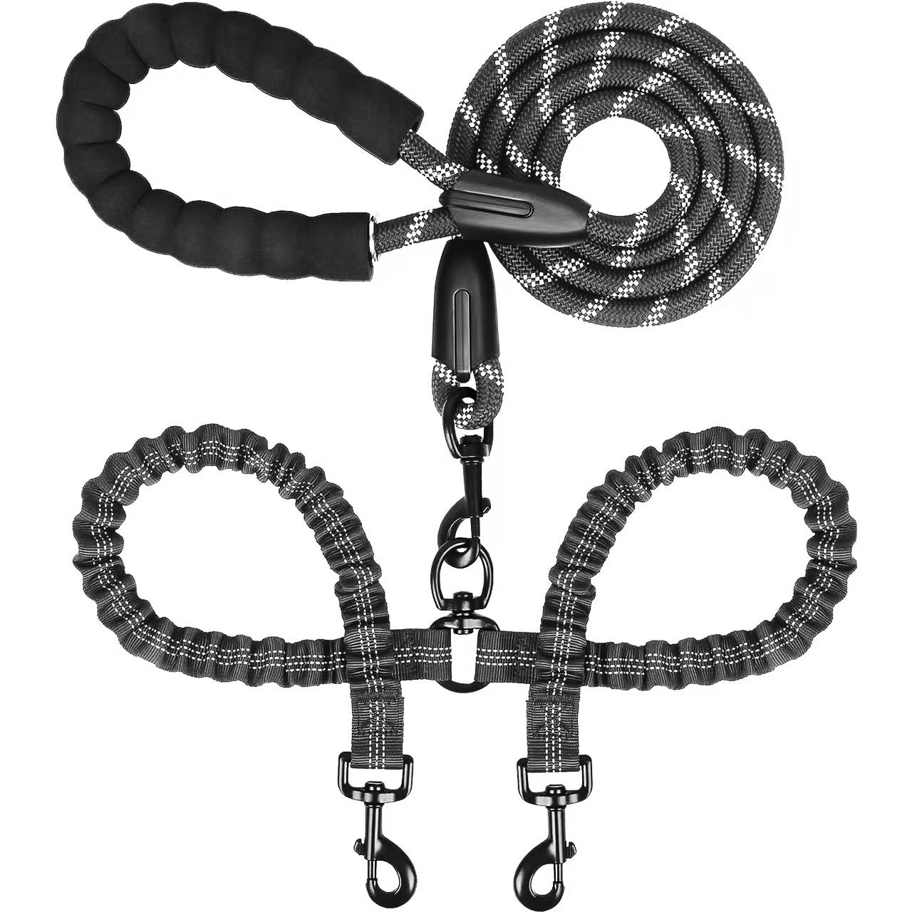 Double Dog Leash,No  Dual Leash,  Swivel  Free Bungee Walking Training For Medium Small Dogs, Shock Absorbing Bungee Reflective For Two Dogs photo 6