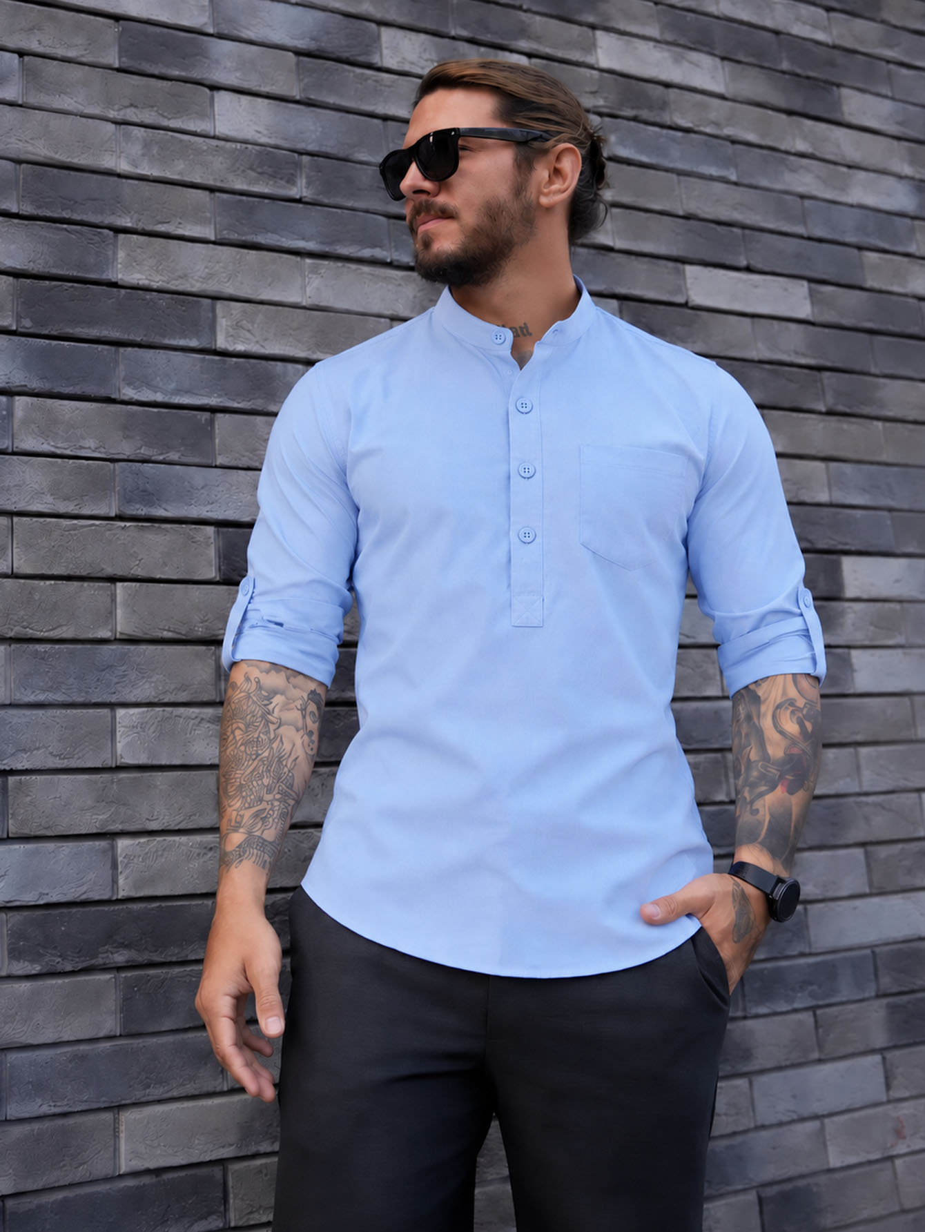 High Quality Soft Touch Men's Henley Collar Shirt - All Match Essential Wardrobe photo 1